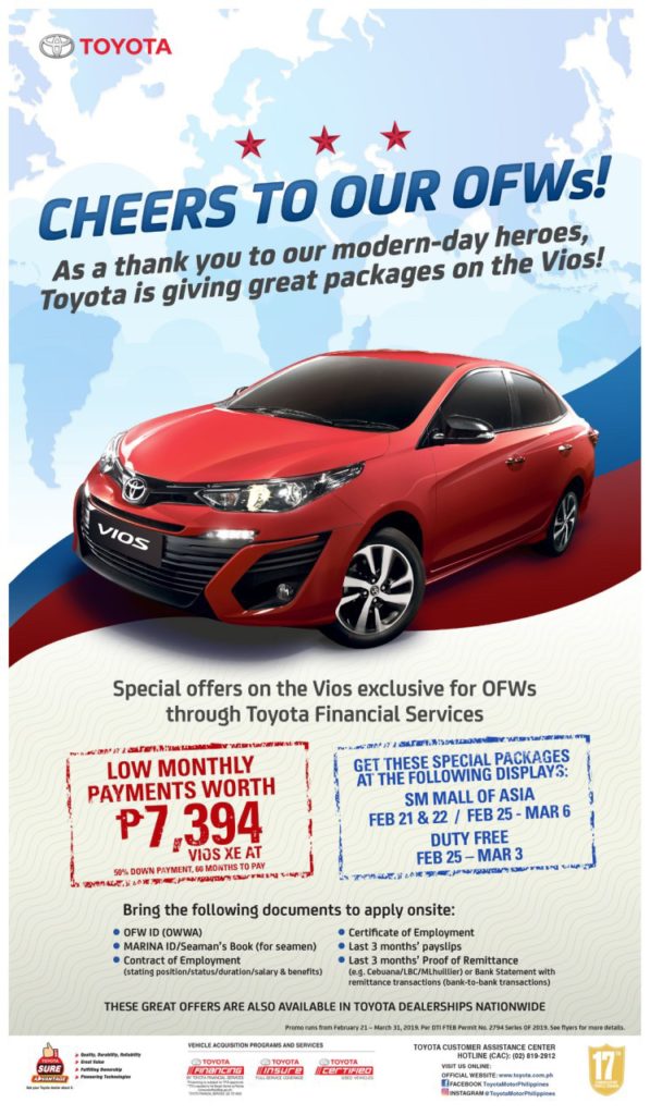 OFWs can now own brand new Vios XE at P7,394 a month - Motortech.ph